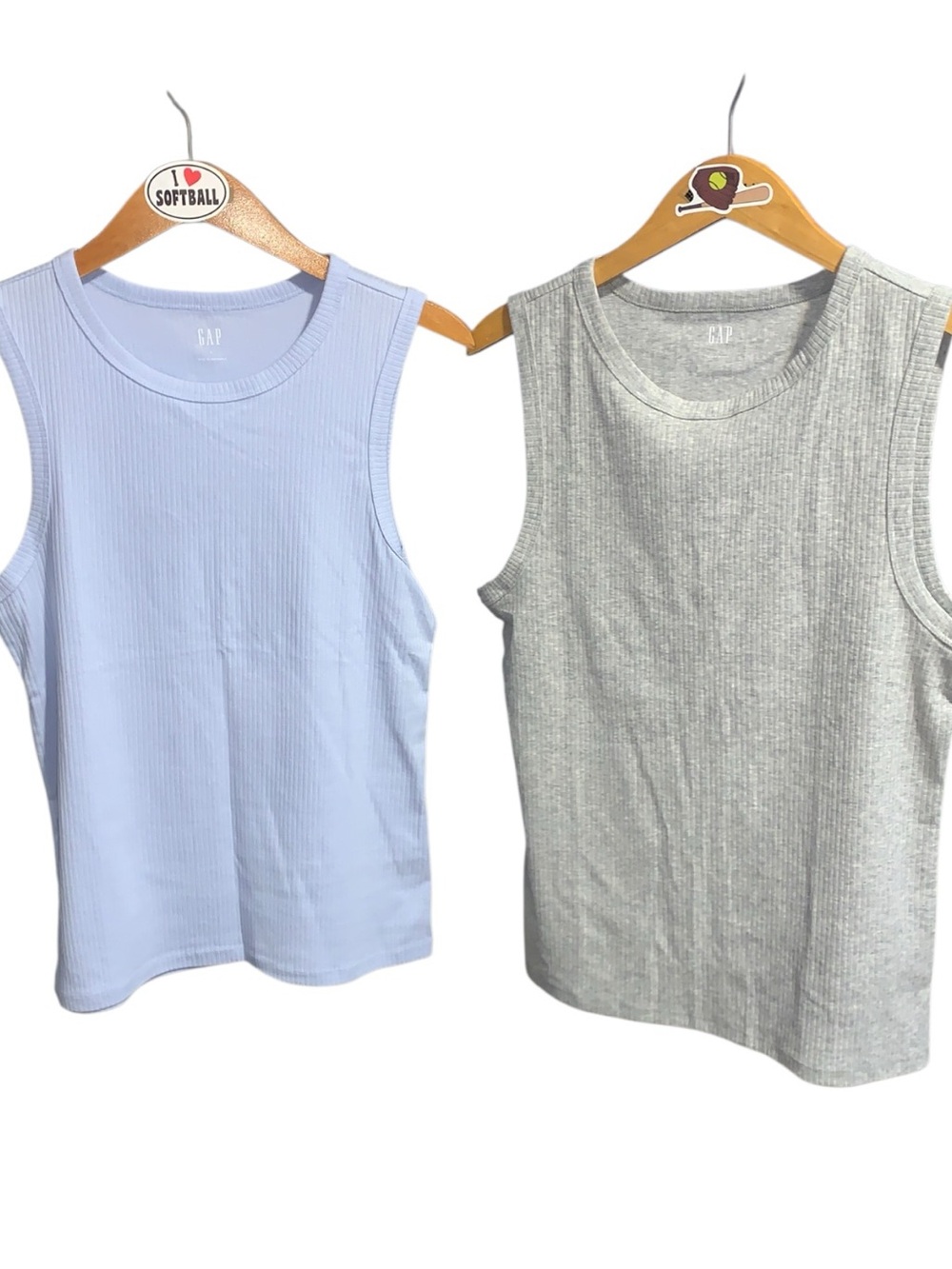 GAP Ribbed Shell Tank Top Pair of 2 Serene Blue & Light Gray